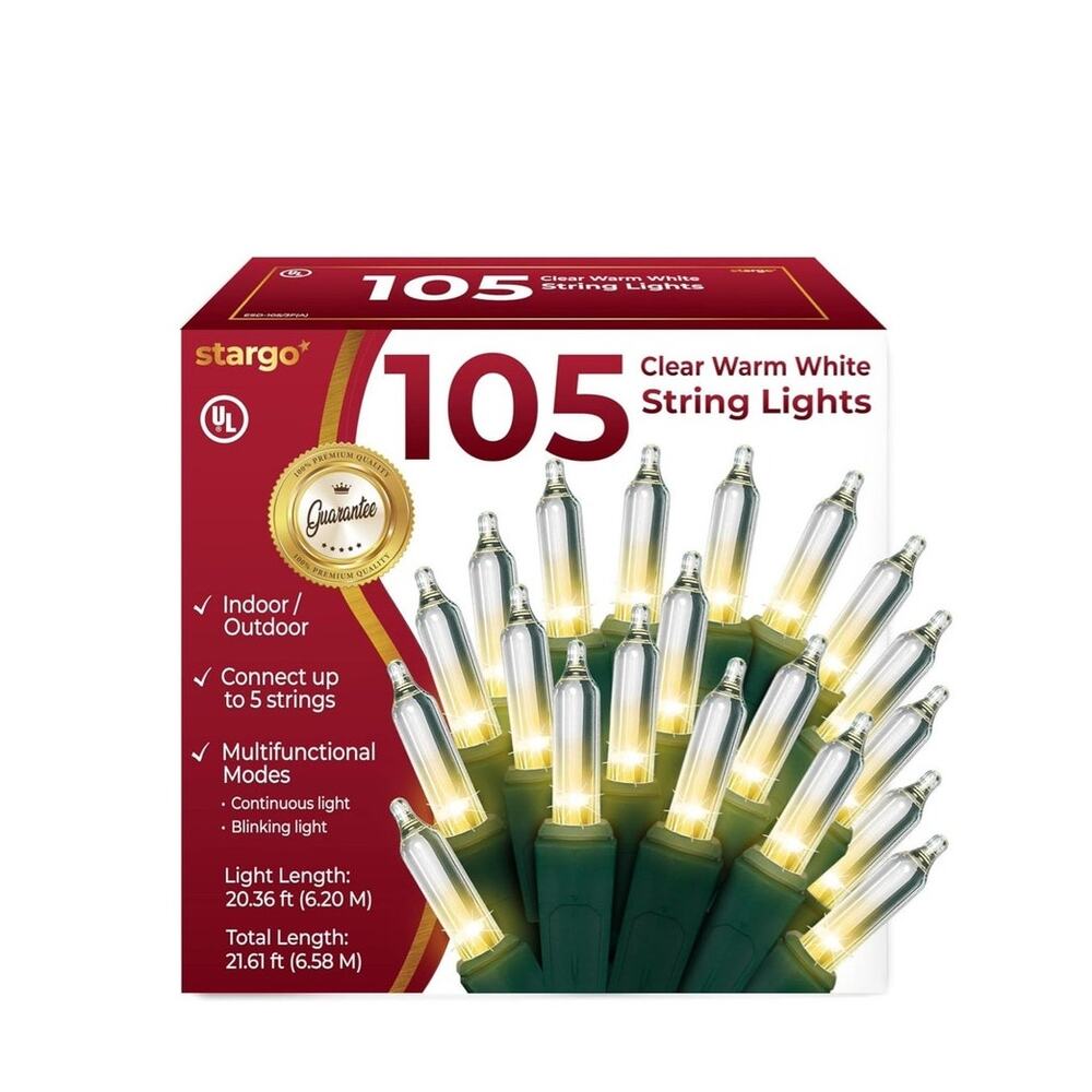 Clear Warm White Christmas Tree
Lights - 20 ft String of 105 Mini Bulbs